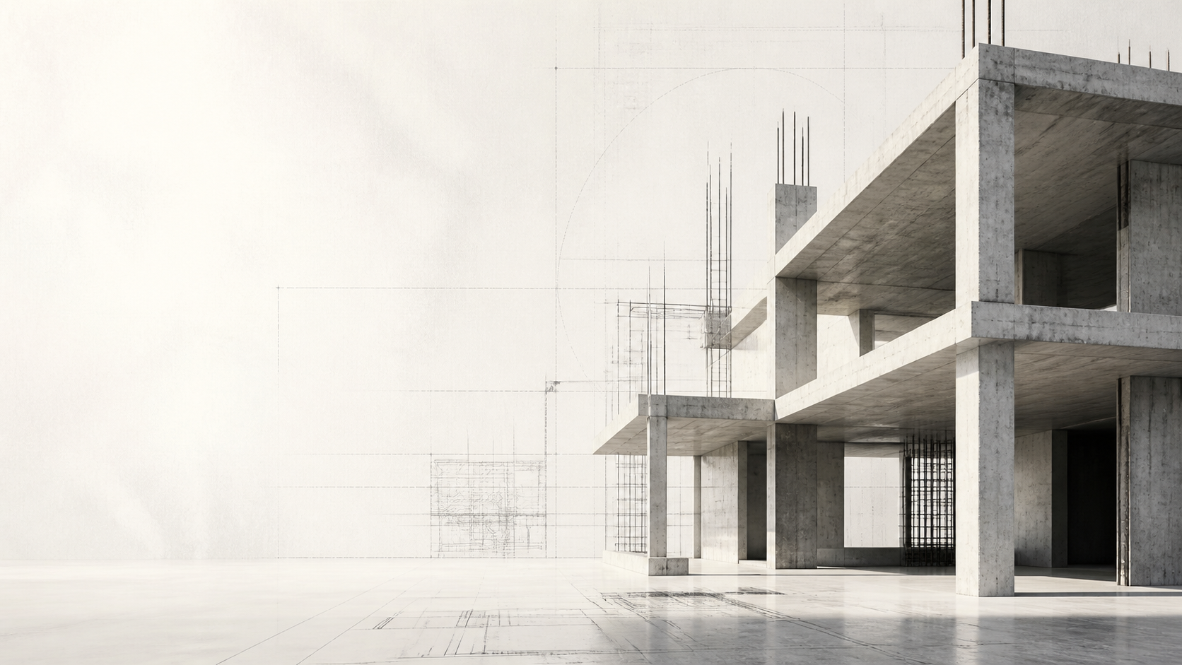 Modern betonarme yapı ve mimari plan çizgileri